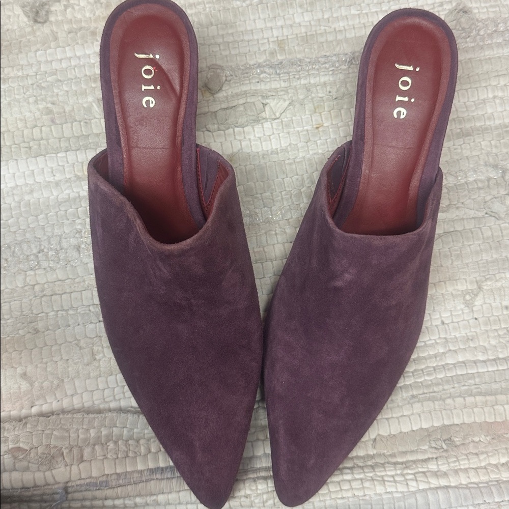 New Joie Womens Karinne Berry Purple Suede Kitten Dressy Mules Shoes - Picture 8 of 8